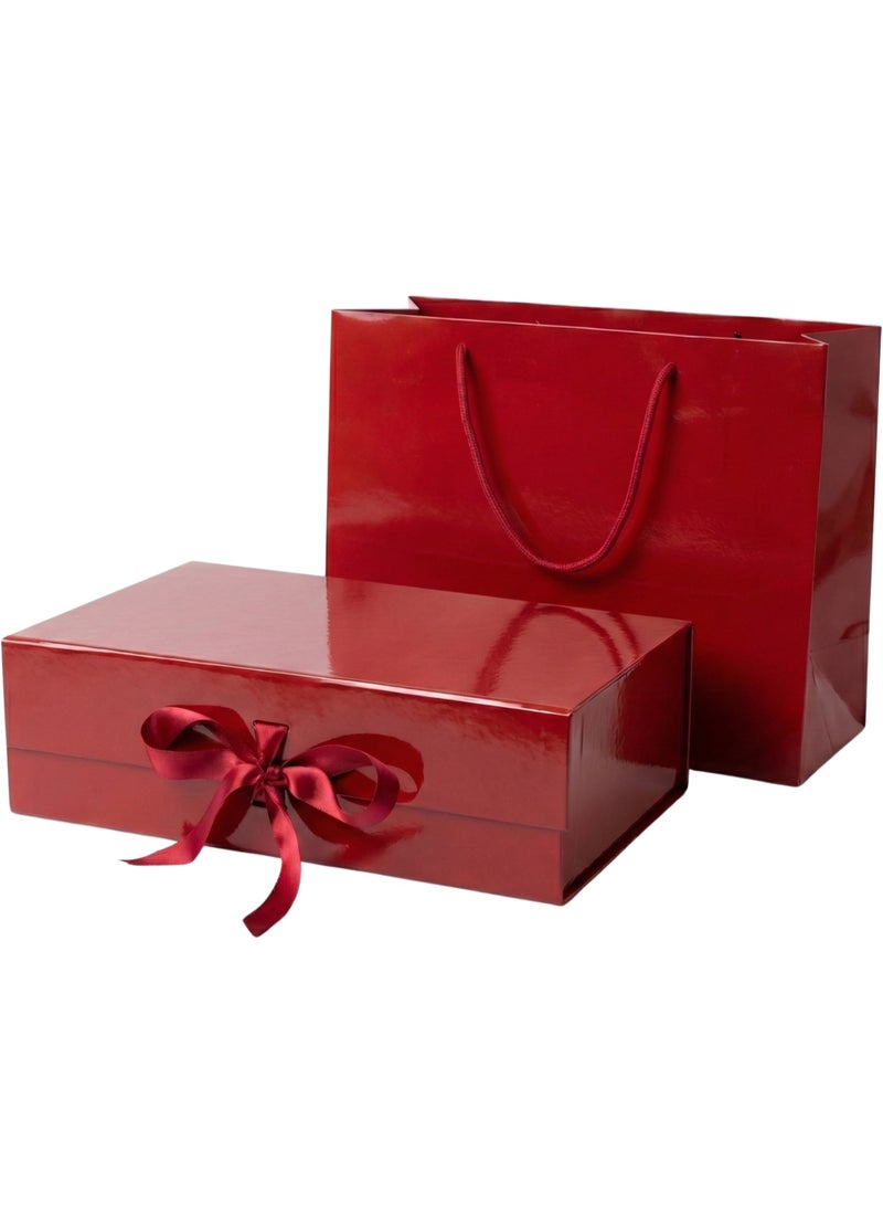 هاي فاي صندوق هدايا أحمر كرزي مع حقيبة هدايا 32 × 20 × 10 سم صندوق هدايا كبير فاخر أحمر صناديق هدايا إغلاق مغناطيسي مع شريط بغطاء قابل للطي صناديق للنساء هدايا الزفاف وهدايا عيد الميلاد وهدايا الزفاف والتغليف - Image 1